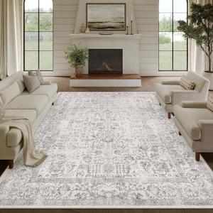 Gray Area Rug 9x12 Machine Washable Large Vintage Living Room Distressed Non Slip Carpet Traditional Indoor Bedroom Grey Retro Floral Accent Throw Rug for Office Kitchen Dining Room (9' x 12' (Rectangular), Accent | Grey)