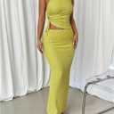 Milumia Women's 2 Piece Outfit Ruched One Shoulder Tank Top and Bodycon Skirt Set (Green, XL)