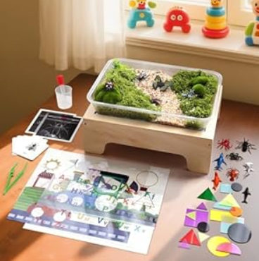 Light Table for Kids -Sand Painting Light Box All-in-One Sandbox Alternative with Tracing Light Box, 10 Dimming Levels & 50+ Pieces(USB)