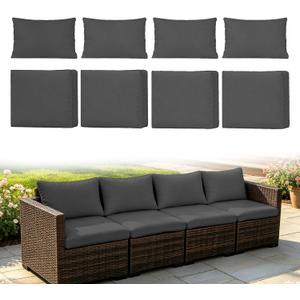 Loungewave 8Pcs Patio Cushion Covers, Outdoor Cushion Covers Set Replacement for Patio Furniture Sofa Couch, Soft Flexibility Washable Furniture Protector(Grey, Cover Only)