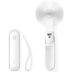 JISULIFE Portable Handheld Fan, Mini Personal 3-In-1 with Power Bank&Flashlight, 12-19 Hrs USB Rechargeable Battery Pocket Fan for Travel/Summer/Vacation/Concert, Essential Gifts for Men/Women-White