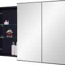 IDYLLOR Black Bathroom Medicine Cabinet with Round Corner Framed Door, 40 x 25.5 inch, Recessed or Surface Mount, with Adjustable Glass Shelves