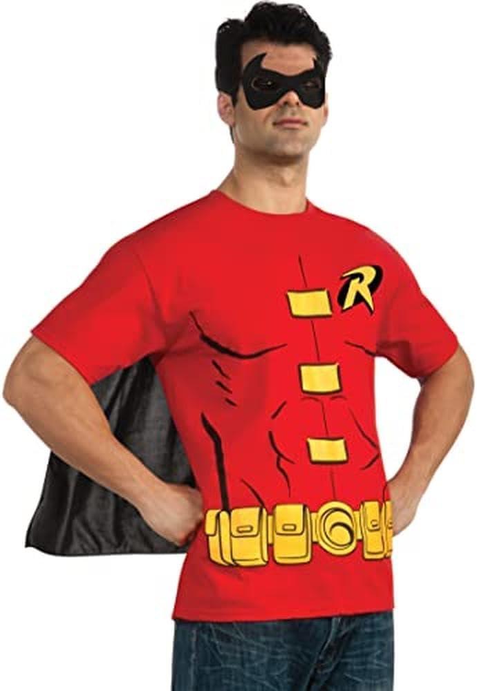 Rubie's Costume DC Comics Men's Robin T-Shirt With Cape And Mask (Medium, Red)