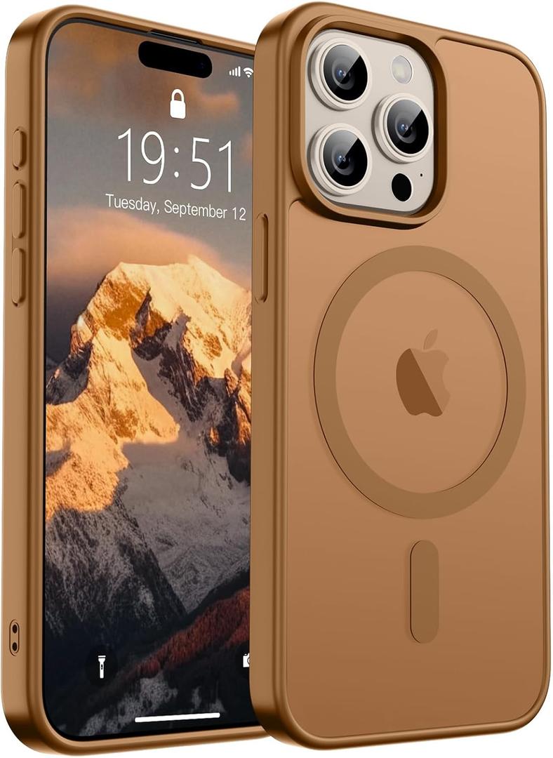 SUPFINE Magnetic for iPhone 15 Pro Case(Compatible with MagSafe) (Military Grade Drop Protection) Slim Translucent Shockproof with Anti-Fingerprint Phone Case,Brown