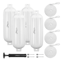 Boat Fenders 4 Pack 8.5 x 27 Inches Ribbed Twin Eyes Boat Fenders Bumpers for Docking, Comes with Ropes and Pump to Inflate