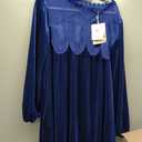 Womens A-Line Velvet Lace Overall Pleated Swing Babydoll Casual Skirtall Scallop Neck Flared Wedding Mini Dress, XL