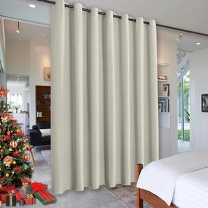 RYB HOME Privacy Curtain for Sliding Glass Door, Light Block Noise Reduce Insulated Curtain Screen Ceiling to Floor for Locker Room Basement Bedroom Closet, 100 inch Wide x 90 inch Long, Natural