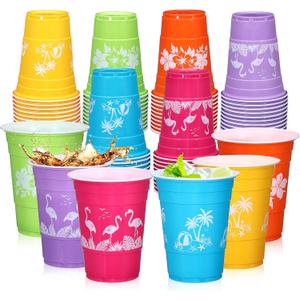 60 Pcs Tropical Luau Party Cups, 16 Oz Hawaiian Plastic Party Decoration Cups Bulk, Colorful Disposable Plastic Cups for Summer Beach Party Favors Birthday Party Decor Supplies