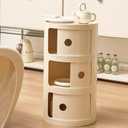 3 Tier Round Nightstand with Drawer, White Round Side Table Small Plastic Storage End Table Suitable for Bedroom, Living Room, Bathroom