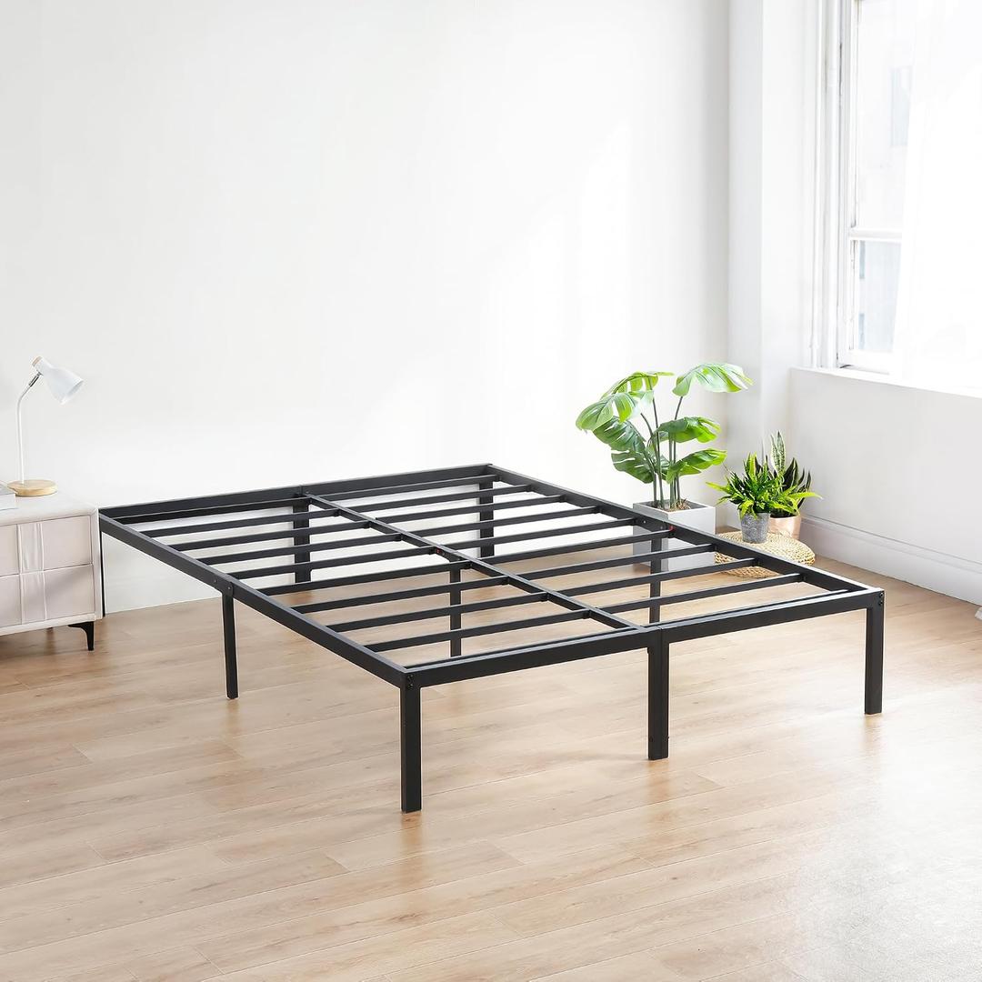 Olee Sleep 18 Inch Heavy Duty Steel Slat Anti-Slip Support, Easy Assembly Platform Bed Frame, Noise Free Steel Mattress Foundation, Maximum Storage, No Box Spring Needed, Black, King Size