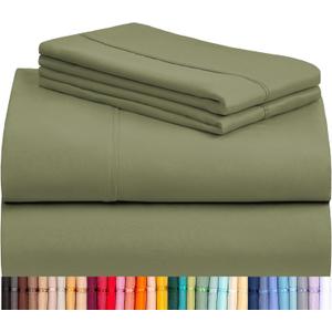 LuxClub 4 PC King Sheet Set, Breathable Luxury Bed Sheets, Deep Pockets 18" Wrinkle Free Cooling Bed Sheets Machine Washable Hotel Bedding Silky Soft - Olive King