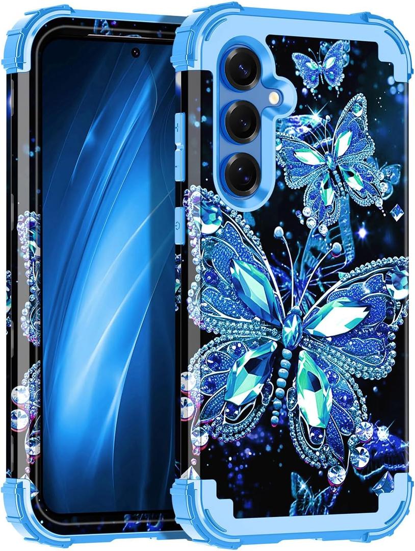 Miqala for Galaxy S25 5G Case,Glow in The Dark Three Layer Heavy Duty Shockproof Full Protection Hard Plastic Bumper+Soft Silicone Protective Case for Samsung Galaxy S25 6.2 inch,Blue Crystal