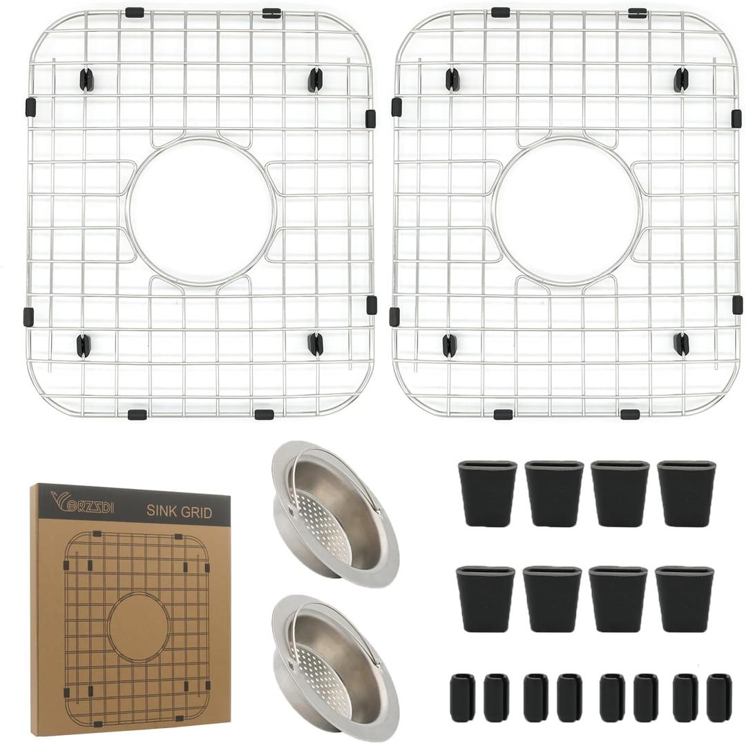 YORZSDI Kitchen Sink Grid 18-7/8" x 16-3/4" - Heavy Duty Kitchen Sink Protector with Built-in Strainer & Rear Drain, Non-Slip Rubber Feet & Scratch Resistant Bottom Guard