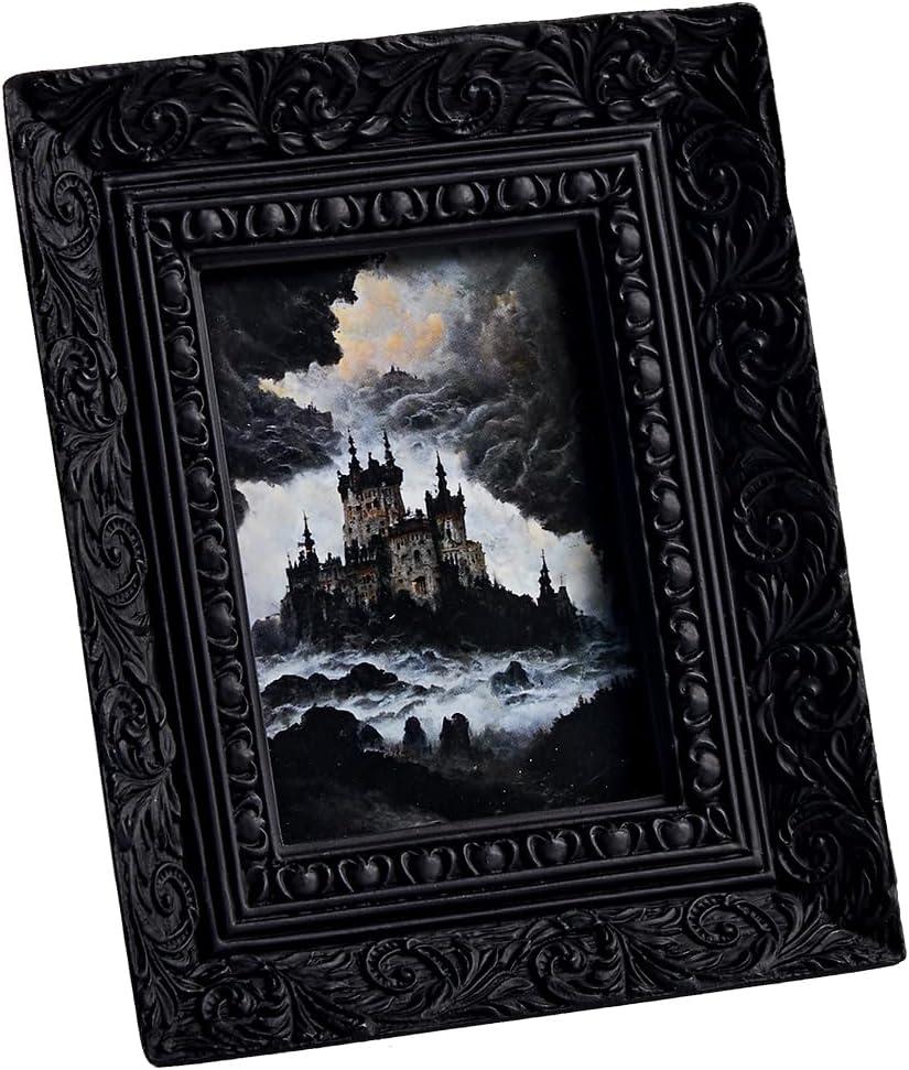 Retro Black 2.5x3.5 Picture Frame for Best Gift, Ornate Sculptured Design Resin Photo Frame, Vintage Hand-Crafted Hanging Frames with Easel, Hook & Mat for Table Top & Wall Gallery