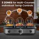 KOOC Triple Slow Cooker Buffet Server and Food Warmer 3x1.5 Quart Individual Temp Control With Lid Rests & Spoons With Liners Included Grey