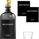 Mouthwash Dispenser for Bathroom, Glass Mouthwash Dispenser with Cup, Mouth Wash Container Bottle with Cup, Refillable Mouthwash Decanter, Clear Black, 1 Pack, 17oz