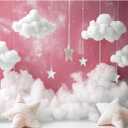 YongFoto Cute Sky Clouds Star Pink Backdrop 5x3ft Kids Photography Background Boy Girl Birthday Baby Shower Cradle Ceremony Party Banner Child Portrait Photoshoot Wallpaper Photo Studio Booth Props (5ftx3ft)