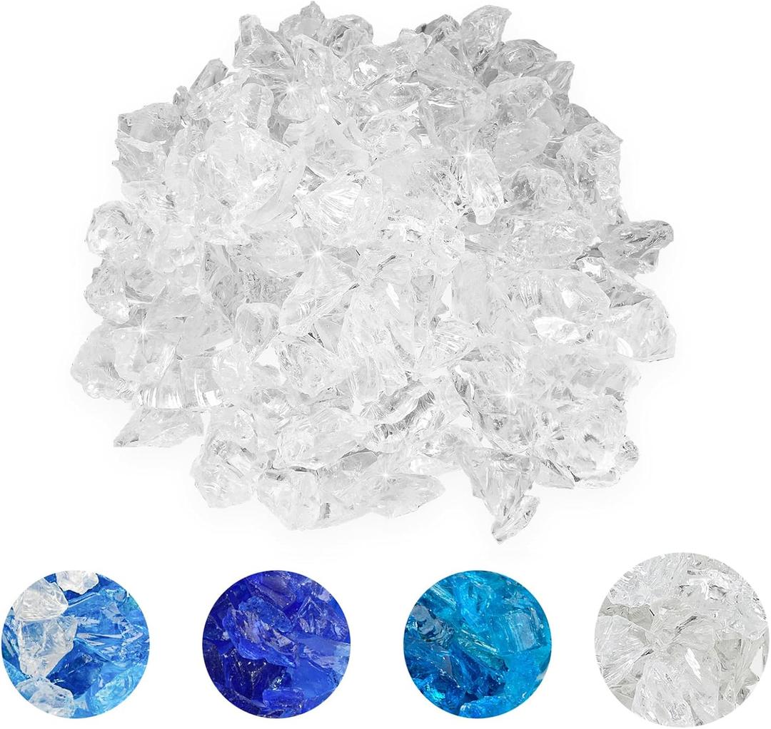 Skyflame 10-Pound Recycled Fire Glass for Fire Pit/Fireplace/Vase Fillers/Garden Landscapes, Ice Clear