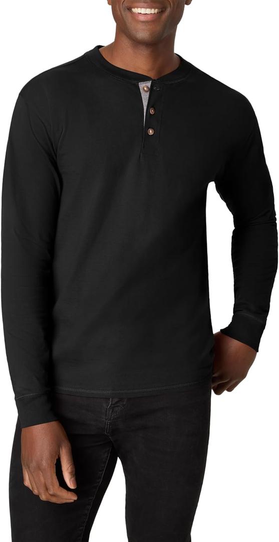 Hanes Mens T-Shirts, Men's Beefyt Henley Shirts, Men's Cotton Long Sleeve Shirts (XL)