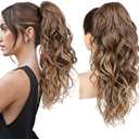 REECHO Ponytail Extension, 18" Claw Clip Ponytail Extension Wavy Ponytails Hair Extensions Jaw Clip on Pony Tails Natural Synthetic Hairpiece for Women Daily, Dark Ash Blonde with Golden Ends