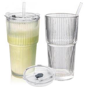20 Oz Matcha Cup With Straw, Glass Cups With Lids And Straws Set Of 2 Iced Coffee Cups With Lids For Iced Latte Coffee Smoothie, Glasses Go to Cups