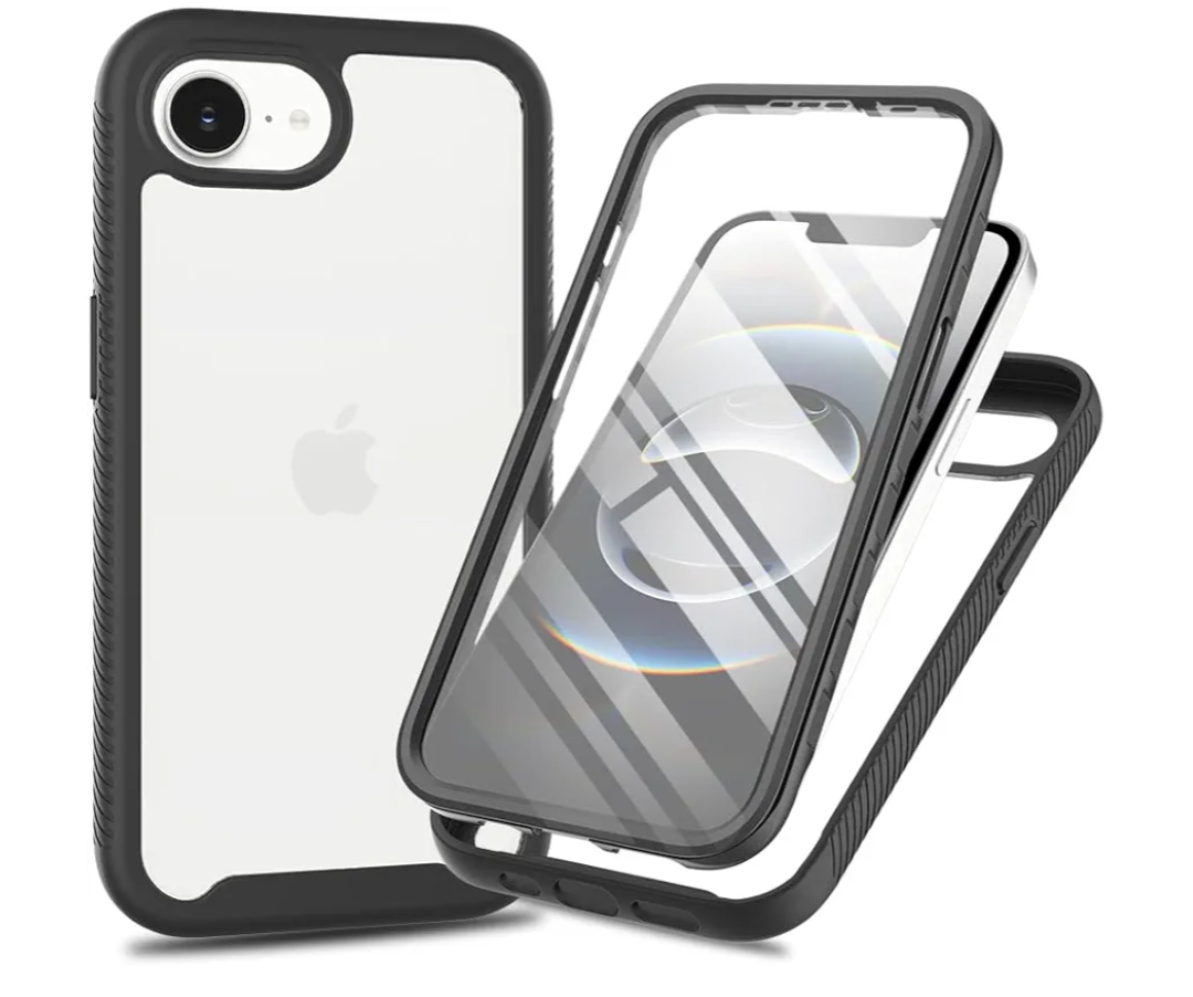 for iPhone 16e 2025 Case 6.1", for iPhone 16e 5G Phone Case with Built-in Screen Protector Clear Slim Back Cover Shockproof Rugged Heavy Duty Bumper Full Body Protective Case, Black