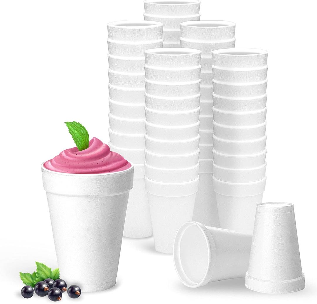 16 Oz Disposable Foam Cups (50 Pack), White Foam Insulates Hot & Cold Beverages, Made in the USA, To-Go Cups - for Coffee, Tea, Hot Cocoa, Soup, Broth, Smoothie, Soda, Juice (50 Count (Pack of 1))