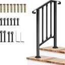 VIVOSUN Outdoor Handrail, 2 Step Stair Handrail, 26" x 36" Fits 1 to 2 Steps, Wrought Mattle Iron Stair Railing with Curved Ends and Balusters for Concrete Steps, Porch Steps, One-step Assembly, Black
