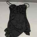 Sexy Corset Bodycon Ruffle Sheer Underwire Mesh Lace Floral Outfits Babydoll Lingerie Set Dress with Thong 2 Piece (Black)