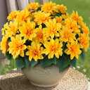 VIERENA 8 Bundles Artificial Dahlia Flowers for Outdoors Spring Summer Decor, No Fade Silk Flower Faux Dahlias Plant Arrangement for Home Garden Balcony FarmhouseYellow