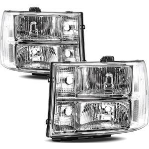 APSVE Headlights Assembly for 2007-2013 GMC Sierra 1500, 07-14 Sierra 2500HD 3500HD Headlamp Replacement Driver & Passenger Side, Chrome Housing Clear Lens