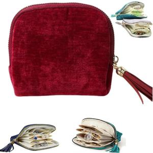 Travel Jewelry Case, Small High-End Large-Capacity Tassel Storage Bag Gifts for Women, Pouch Bags with Zipper, Velvet Jewelry Organizer Storage Bag for Bracelet Rings Earring (Maroon)
