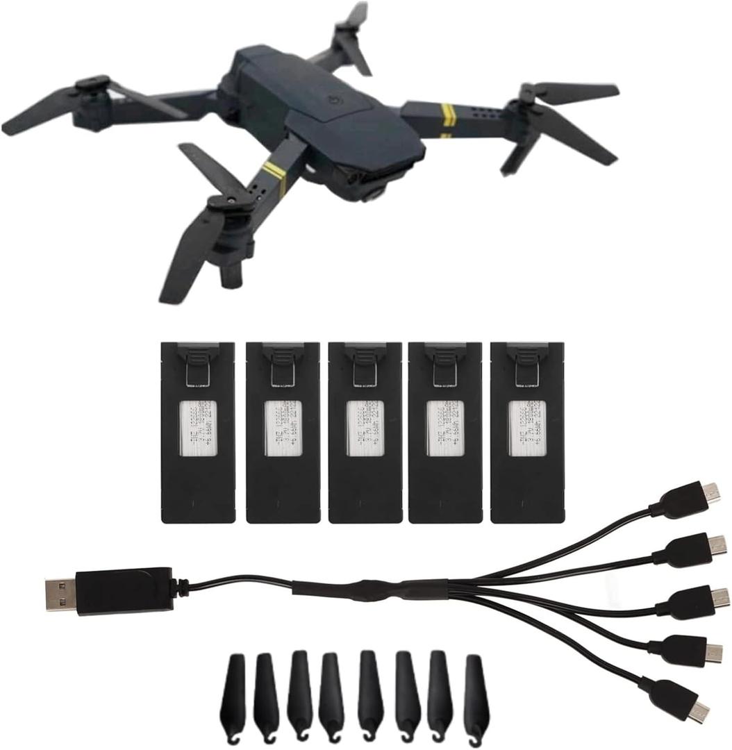 5Pcs Drone Lithium Battery, 3.7V 1800mAh RC Drone Lithium Battery for E88 E88PRO LsE525 E525 PRO, with 5 in 1 Charging Cable