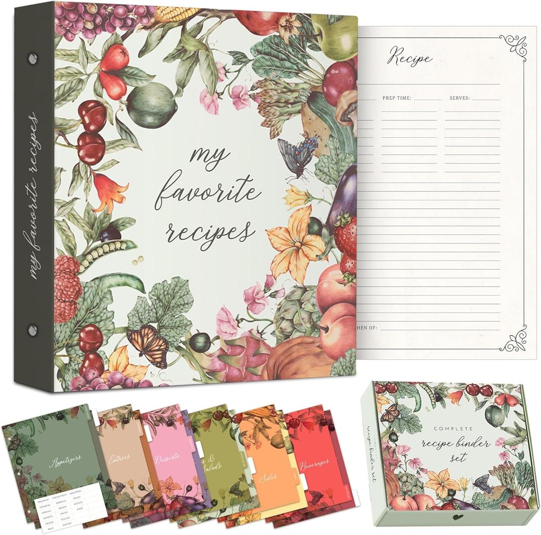 Recipe book for own recipes to Entertain and Delight: 3 Ring Binder 8.5x11 Full-Page with Clear Protective Sleeves A Comprehensive Recipe Binder to organize your family recipe book by category. (Multicolor)