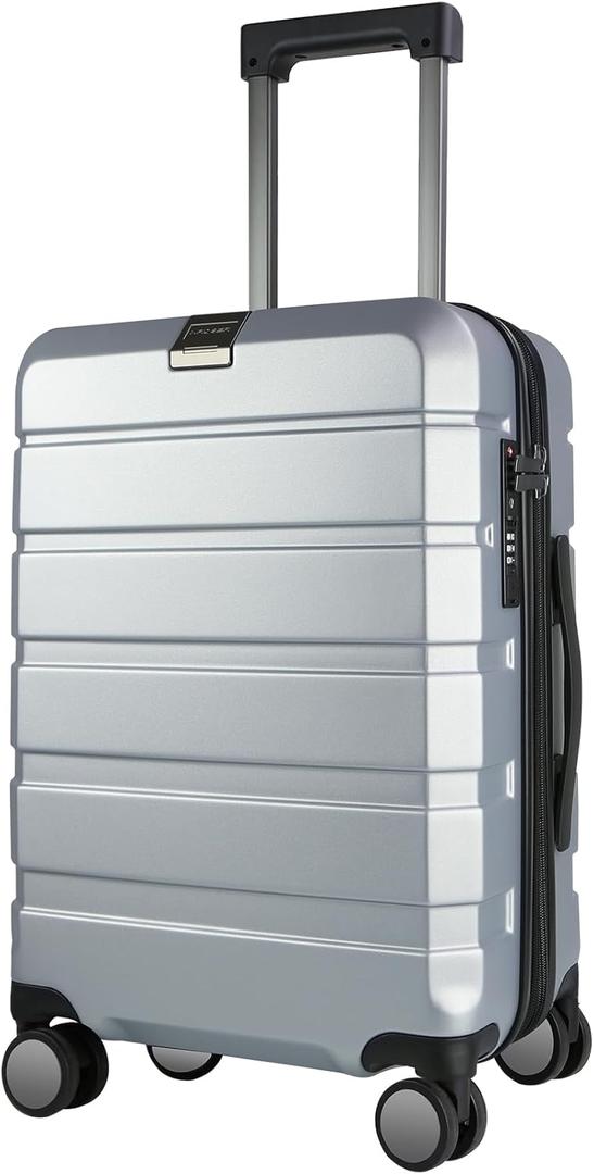 KROSER Hardside Expandable Carry On Luggage with Spinner Wheels & Built-in TSA Lock, Durable Suitcase Rolling Luggage with USB Port, Carry-On 20-Inch, Silver Grey 
