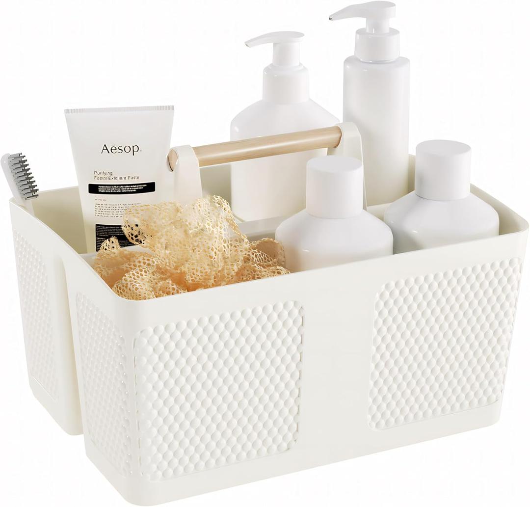 Shower Caddy Portable and Cleaning Caddy Organizer for Bathroom, Kitchen,Toiletries Storage, Caddy organizer with handle, Rust-Resistant, Durable Material(Milky White, 9.36"L7.73"W7.24"H)