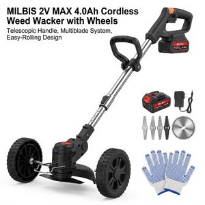 Cordless Weed Wacker with Wheels, Electric Weed Eater
with 2 X 21V Battery Powered, 3-in-1 Cordless Grass Trimmer & Brush Cutter with 5 Types Blades for Yard Garden