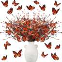 8 Pcs Monarch Butterfly Day of The Dead Decorations, Artificial Butterfly Picks Flower Bouquet for Altar Vase Filler Table Centerpiece Home Decor Halloween Floral Arrangements (Orange)