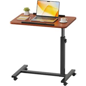 ZIWEI STAR Laptop Table Mobile Adjustable Height Portable Desk Notebook Swivel PC Computer Rolling Desk with Wheels, Laptop Stand for Couch Bedside Hospital Bed Table (Red Brown), 47 cm x 68 cm x 8.5 cm