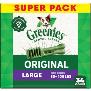 Greenies Original Large Dental Dog Treats, 54 oz. Pack (34 Treats) (EXP 02/14/27)