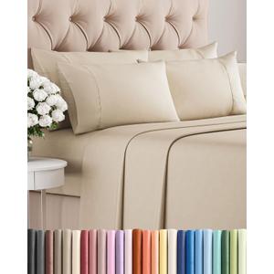 King 6 Piece Sheet Set - Comfy Breathable & Cooling - Ultra Soft Hotel Luxury Bedding Set with 8-16 Inch Deep Pockets - 1 Flat & 1 Fitted Sheet & 4 Pillowcases - Cozy, Wrinkle Free & Easy Care - Wheat