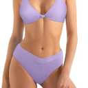 MOOSLOVER Women V Neck Knot Front High Waisted Bikini Sets High Cut Two Piece Swimsuit, Size: L