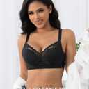 Wireless Minimizer Bras for Women Plus Size Lace Bralettes | No Underwire, Lightly Padded, Petal Pad, V Neck, Comfort Everyday Wear, Wirefree Supportive Bras for Large Bust, Size 36C-46G (Black)