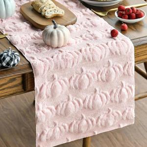 Fall Table Runner, Pink Pumpkins 3D Faux Fur Table Runners, Soft Thanksgiving Halloween Table Decor for Indoor Outdoor, Autumn Home Party Decor, 13*37 Inch