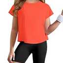 ZDC Girls Athletic Yoga Shirts Summer Short Sleeve Quick Dry Crop Tops Basic Gym Tees, 13-14 Years Bright Orange