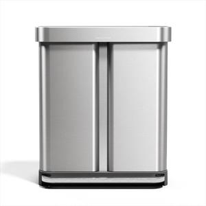 simplehuman 58 Liter / 15.3 Gallon Rectangular Hands-Free Dual Compartment Recycling Kitchen Step Trash Can with Soft-Close Lid, Brushed Stainless Steel