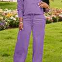 MOEENCN Women 2 Piece Outfits Sweatsuit Oversized Half Zip Sweatshirt Wide Leg Sweatpant Casual Lounge Matching Set Tracksuit Purple XXL