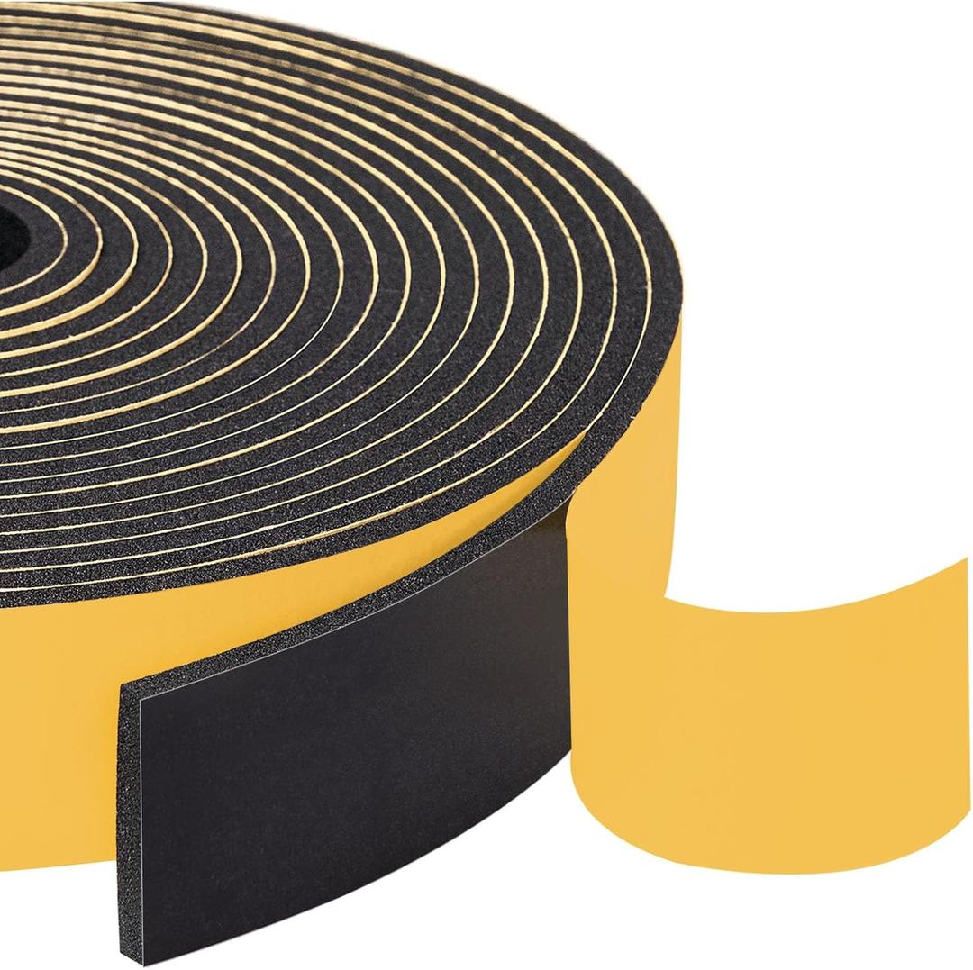 Yotache Weather Stripping 2 Rolls 1" W X 1/8" T (New Adhesive Craft), Neoprene Foam Weatherstrip Tape for Automotive, 33 Ft Length (2 X 16.5 Ft Each)