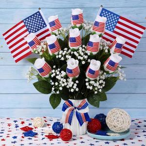 Suhine 12 Pcs 4th of July Rose Flowers Patriotic Table Centerpieces Independence Day Party Decorations Supplies Artificial USA Flag Flowers Gifts for Veterans Election Memorial Day (4th July, Normal)