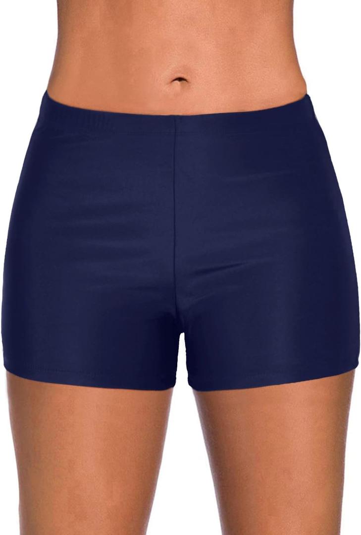 Yonique Womens Swim Shorts Solid Tankini Bottoms Swimsuit Bottoms (Small, 03 Navy Blue)
